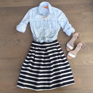 chicwish striped skirt chambray shirt