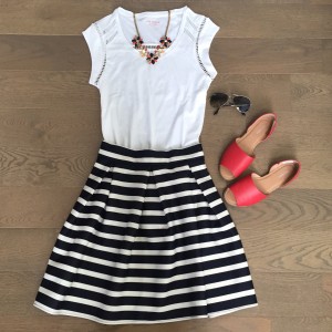 chicwish striped skirt white tshirt casual outfit