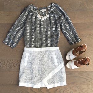 banana republic skirt loft top outfit