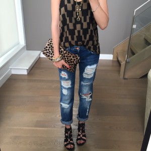 clare vivier leopard clutch outfit