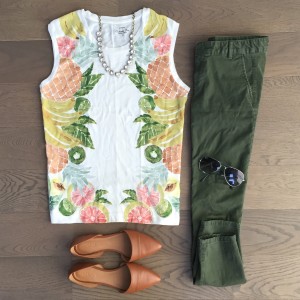 jcrew pineapple tank top outfit