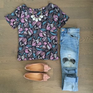 loft floral top joe fresh jeans outfit