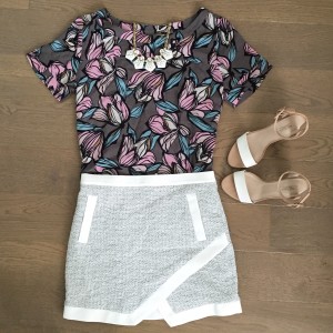 loft floral top banana republic skirt outfit