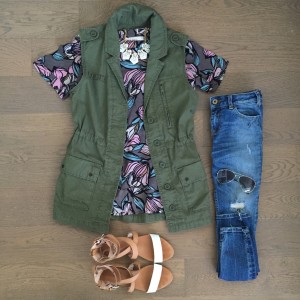 floral loft top army vest outfit