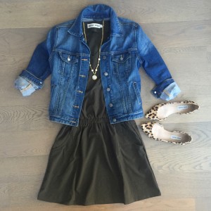 choies army green dress denim jacket outfit