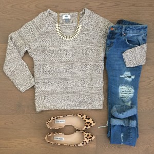 old navy sweater steve madden leopard flats outfit