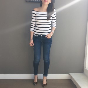 forever 21 Striped off the shoulder top outfit